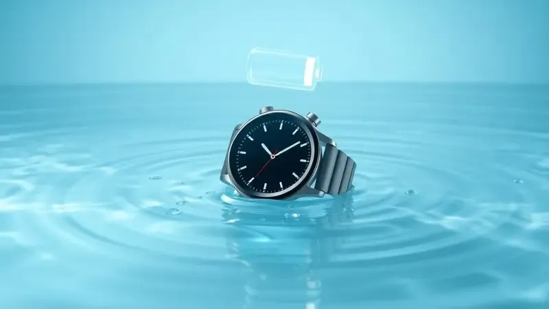 Smartwatch resistente à água com indicador de bateria flutuante em renderização 3D conceitual