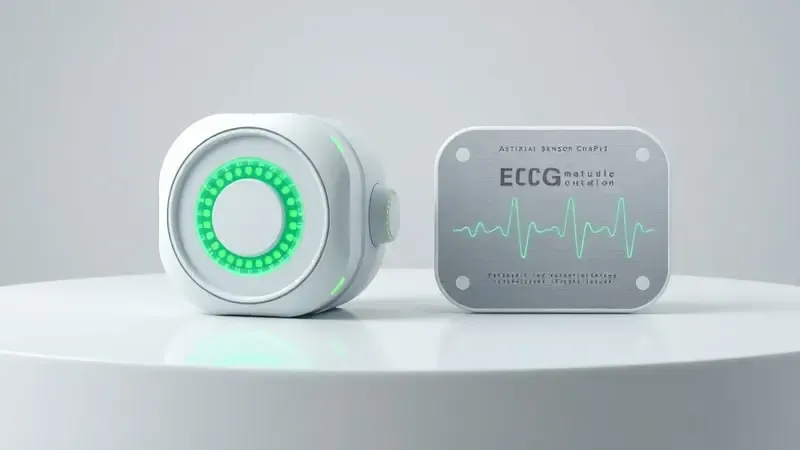 Comparação visual entre tecnologias de monitoramento cardíaco ECG por eletrodos e sensor óptico PPG em renderização 3D