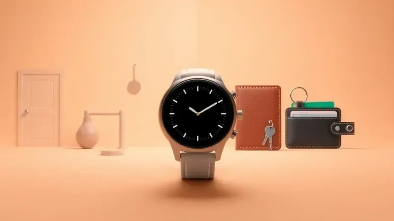 Comparação visual entre smartwatch com NFC exibindo conveniência digital e smartwatch sem NFC com itens físicos tradicionais.