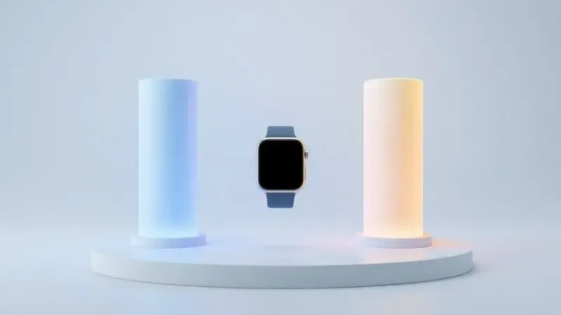 Comparativo visual 3D do consumo de bateria entre modos LTE e Bluetooth em smartwatch com indicadores de energia.