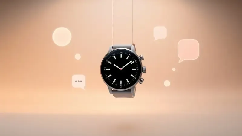 Render 3D conceitual de smartwatch com notificações abstratas representando compatibilidade com WhatsApp e mensagens.