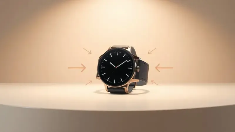 Conceito 3D de smartwatch iluminado simbolizando decisão final e escolha do modelo ideal