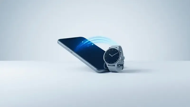 Conexão Bluetooth entre smartphone e smartwatch Wear OS sendo verificada para solucionar falhas em notificações.