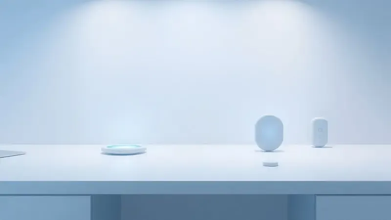 Renderização 3D conceitual com linhas de conexão luminosas entre dispositivos abstratos representando configuração e pareamento Bluetooth de smartwatch.