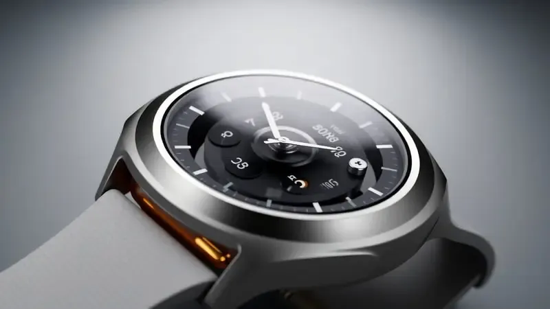 Detalhe conceitual em 3D da construção e design de um smartwatch moderno com materiais premium.