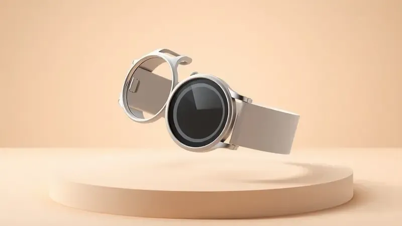 Composição conceitual em 3D de componentes de design de smartwatch com materiais realistas e iluminação profissional