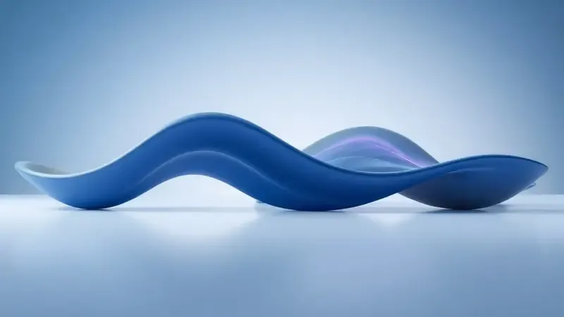 Render 3D dos quatro estagios do sono representados por ondas abstratas com diferentes amplitudes e cores.