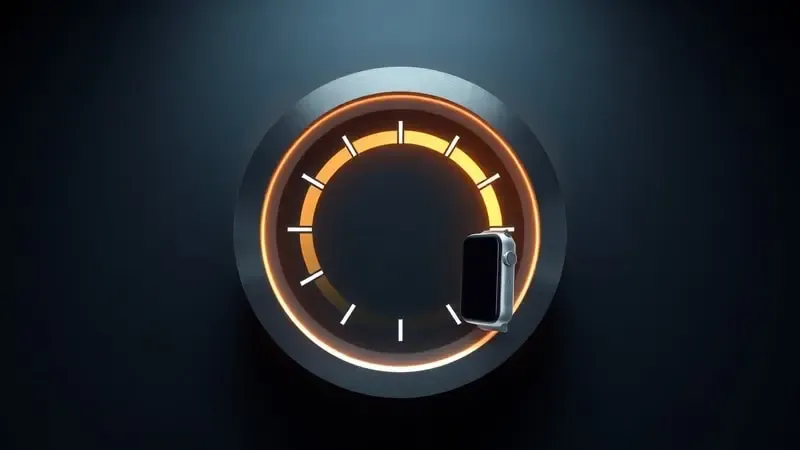 Render 3D de medidor circular abstrato de bateria com arco dourado destacando faixa ideal de carga entre 20 e 80 por cento