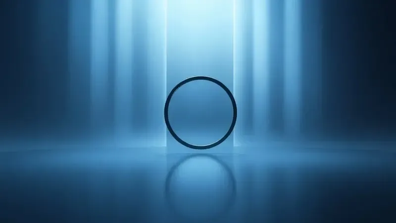 Renderização 3D futurista com forma circular flutuando em meio a feixes de luz prata e azul, simbolizando a evolução dos smartwatches com monitoramento de sono.