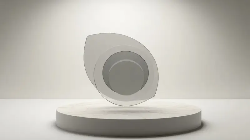 Anéis geométricos translúcidos sobrepostos representando métricas de treino como cadência e zonas cardíacas em composição 3D