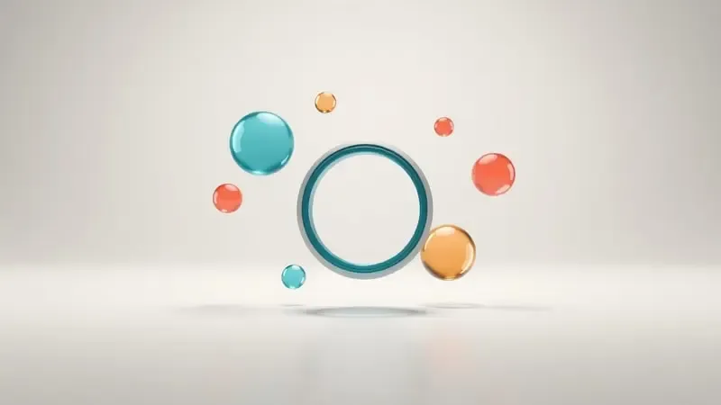 Visualização 3D conceitual de monitoramento fitness com orbes translúcidos coloridos representando diferentes atividades ao redor de smartwatch.