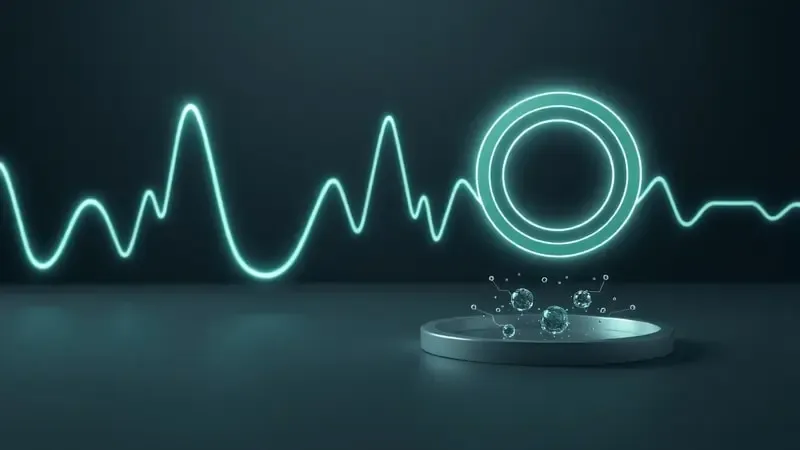 Visualização conceitual abstrata de monitoramento de saúde com ondas de batimentos cardíacos e indicadores luminosos em renderização 3D
