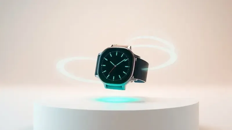 Monitoramento de saúde com sensores de smartwatch representado por formas abstratas em render 3D