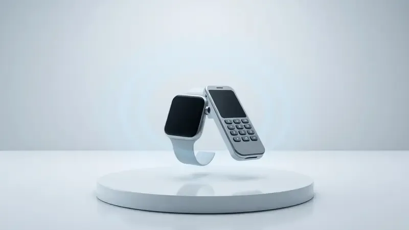 Ondas de comunicação NFC entre smartwatch e terminal de pagamento em ilustração 3D conceitual