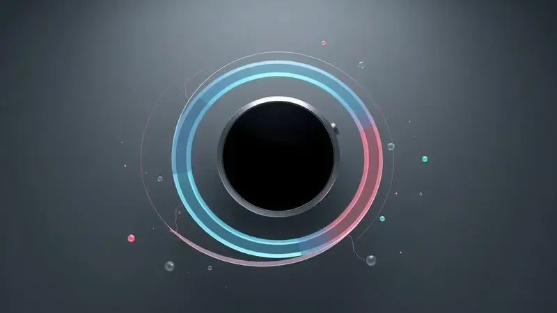 Anéis geométricos abstratos coloridos orbitando dispositivo circular representando modalidades esportivas e métricas fitness com partículas dinâmicas.