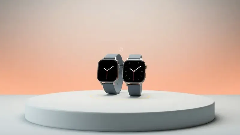 Renderização 3D conceitual simbolizando a revolução do custo-benefício em tecnologia vestível com smartwatches minimalistas e iluminação difusa