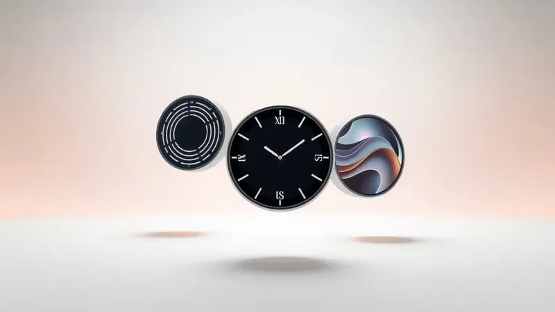 Comparação conceitual de sistemas operacionais de smartwatch em renderização 3D minimalista