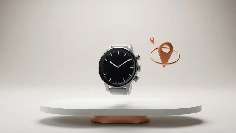 Composição 3D abstrata representando equilíbrio entre custo-benefício e funcionalidade GPS em smartwatch.
