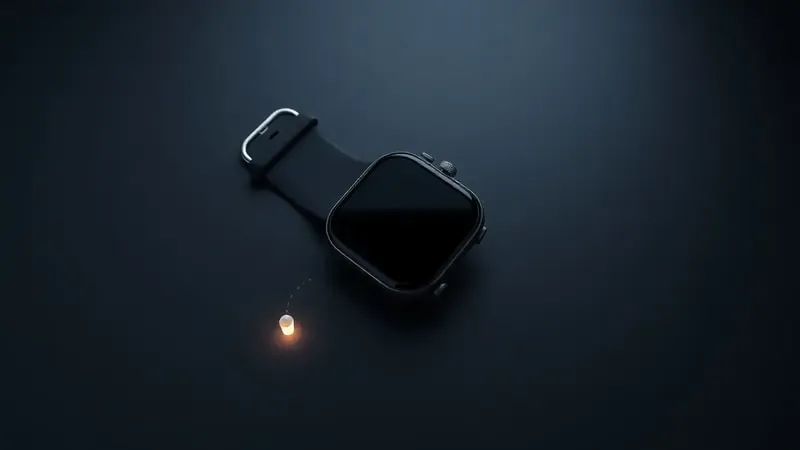 Smartwatch apagado com tela escura e marcador de localização pulsante ao lado, simbolizando última localização conhecida de dispositivo offline.