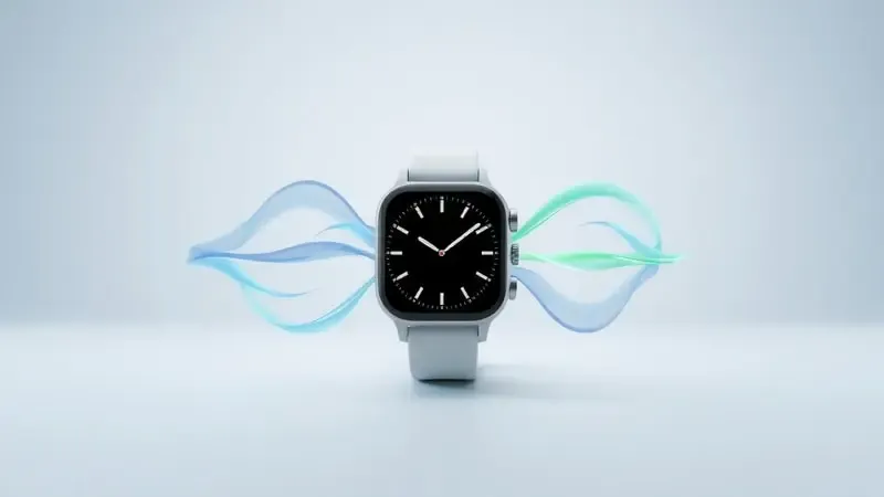 Smartwatch recebendo simultaneamente sinais WiFi e eSIM representando conectividade híbrida e independência total