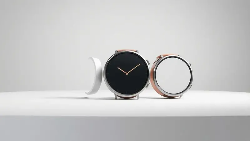 Visualização conceitual das diferentes versões e tamanhos do smartwatch Galaxy Watch 4 lado a lado