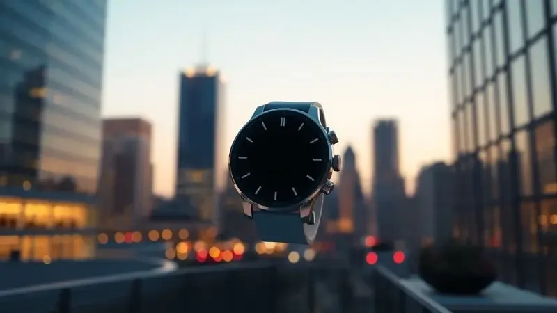 Smartwatch Wear OS usando WhatsApp em modo LTE independente do celular, render 3D conceitual em cenário urbano ao entardecer.